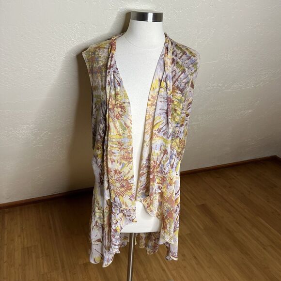 3/$30 Logo‎ By Lori Goldstein Sweater Knit Chiffon Vest XL Multicolor Tie Waist - Picture 2 of 10